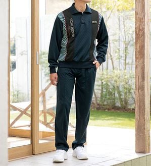 「【２着組】＜ルチアーノ・ヴァレンティノ＞やわらかキルトのポロ衿ホームスーツ（メンズルームウェア）」｜2着組