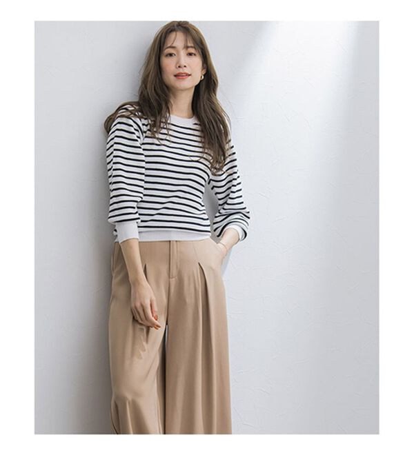 Pierrot（ピエロ）の「リネンタッチゴールドボタンパフスリーブニット（ニット・セーター）」｜詳細画像