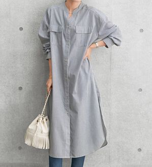 BELLUNA（ベルーナ）の「胸ポケット付キーネックシャツワンピース（チュニック）」｜詳細画像