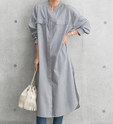 BELLUNA（ベルーナ）の「胸ポケット付キーネックシャツワンピース（チュニック）」