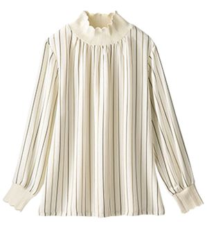BELLUNA（ベルーナ）の「衿＆袖ニット使い美人顔ブラウス（ブラウス）」｜オフ白系ストライプ