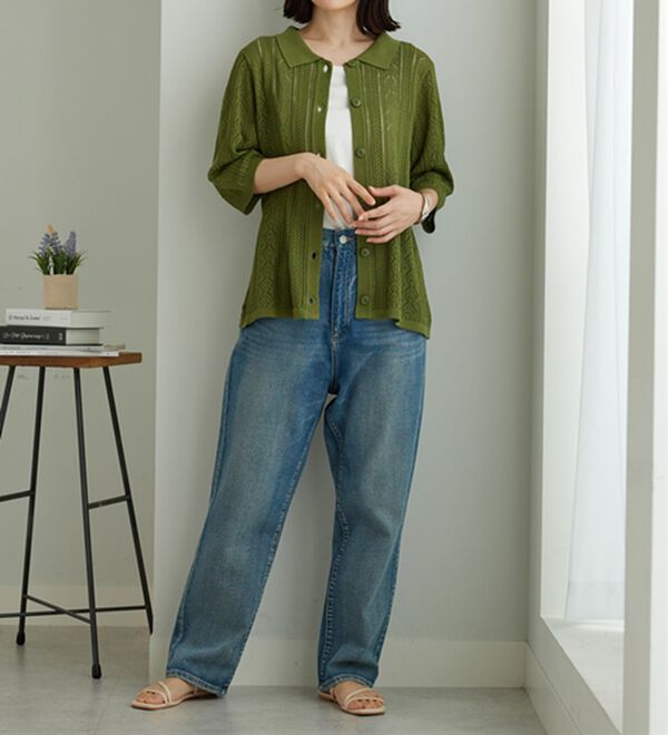 BELLUNA（ベルーナ）の「衿付き透かし編みニットカーディガン（ニットカーディガン）」｜詳細画像