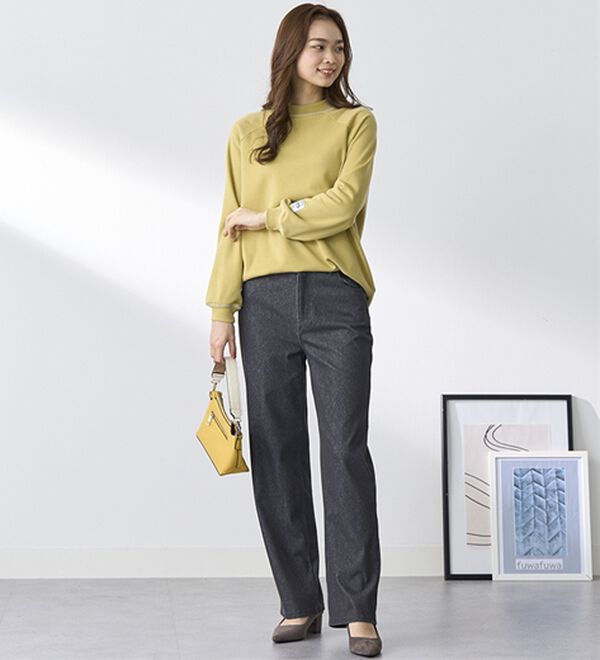 BELLUNA（ベルーナ）の「【選べる裏側】ぐん伸びニットデニムワイドパンツ（フルレングスパンツ）」｜詳細画像