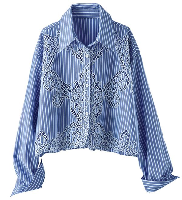 BELLUNA（ベルーナ）の「カットワーク刺しゅうストライプシャツ（シャツ）」｜詳細画像