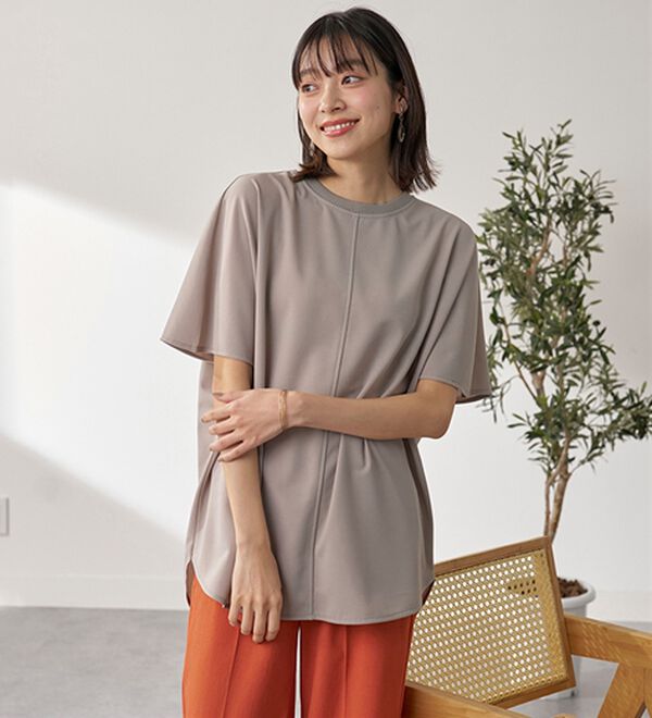 BELLUNA（ベルーナ）の「Ｔシャツ感覚なのにきちんとブラウス見え！カットジョーゼット半袖プルオーバー（カットソー）」｜詳細画像