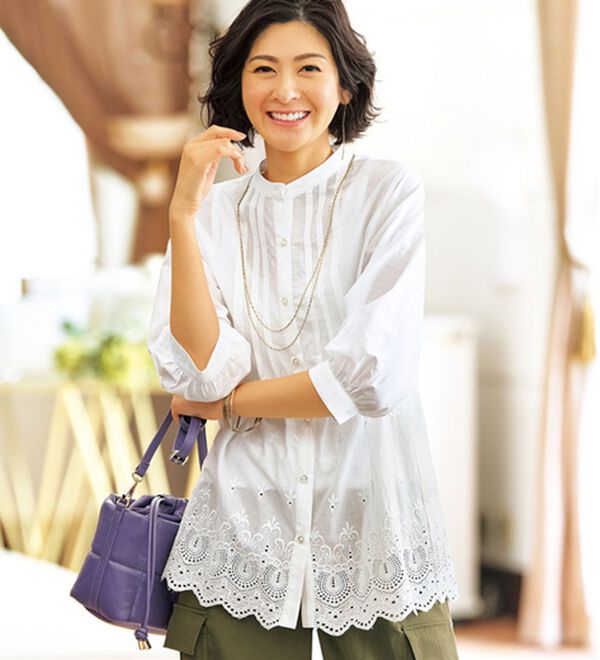 裾スカラップ刺しゅうシャツブラウス - ベルーナ【公式】 