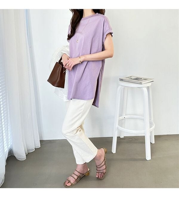 GeeRA（ジーラ）の「綿１００％フレンチスリーブチュニックＴシャツ（カットソー）」｜詳細画像