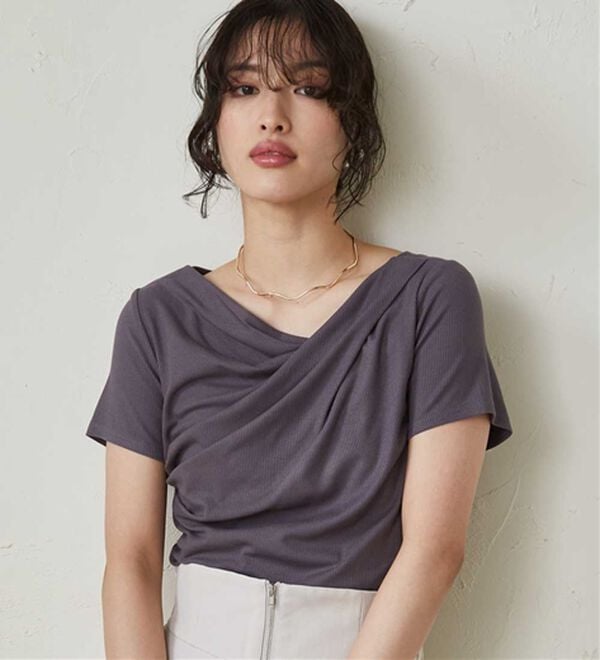 RANAN（ラナン）の「【ひんやり/UV対策】上品ドレープリブTシャツ（カットソー）」｜詳細画像