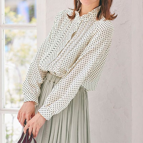 BELLUNA（ベルーナ）の「ドット柄レース切替ブラウス（ブラウス）」｜詳細画像