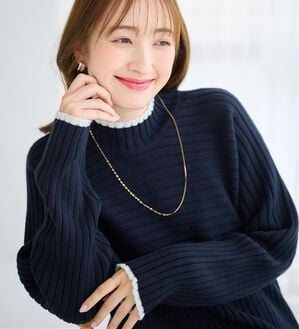 alotta（アロッタ）の「パチパチしにくい！洗えるリブ切替配色ニットプルオーバー（ニット・セーター）」｜ネイビー
