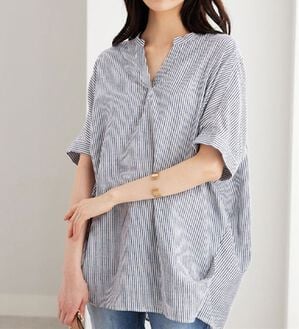 BELLUNA（ベルーナ）の「機能付リネン混スキッパーデザインシャツ（シャツ）」｜ブルーストライプ