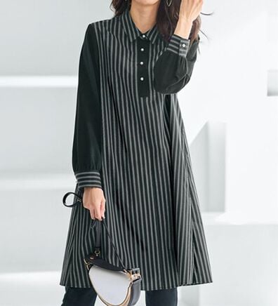 BELLUNA（ベルーナ）の「細見えストライプ切替チュニックワンピース（チュニックワンピース）」