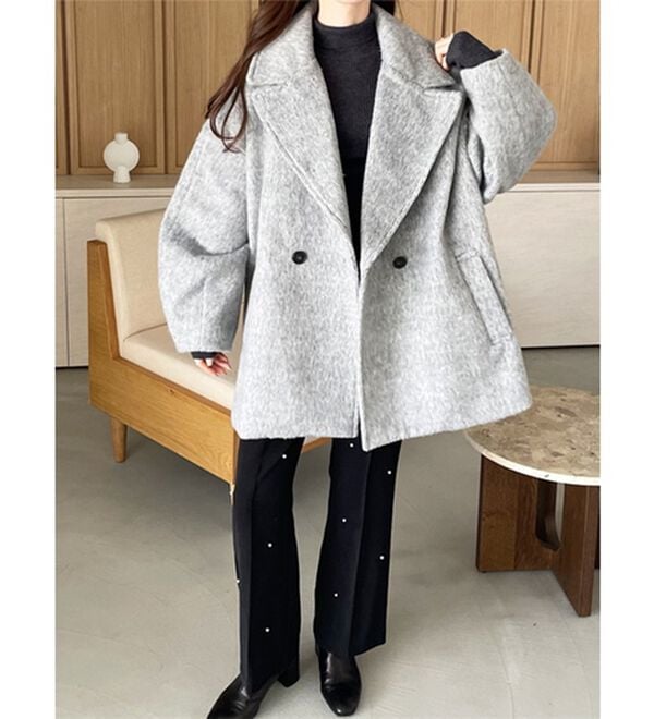 「【YOUING.】シャギーオーバーサイズミドルコート（ハーフコート）」｜詳細画像