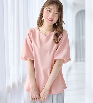 alotta（アロッタ）の「【接触冷感】パフ袖ハートネックブラウスＴシャツ（ブラウス）」｜ピンク