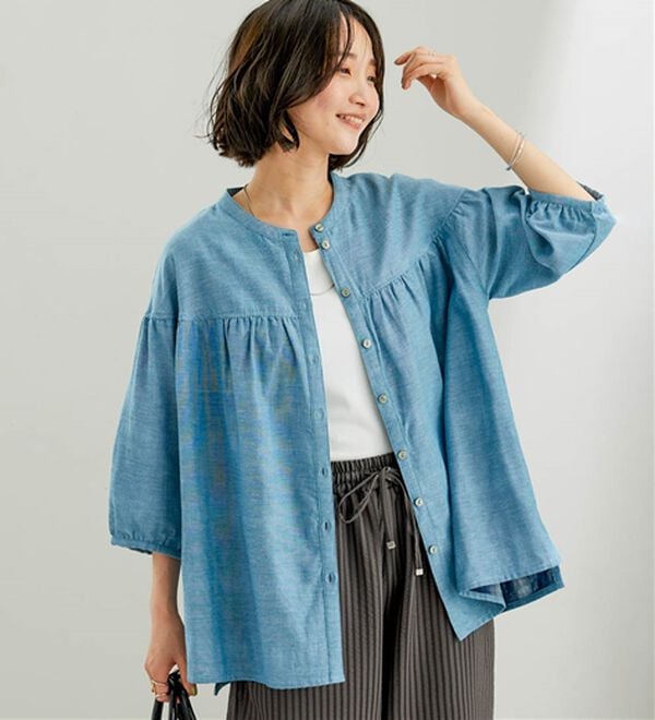 BELLUNA（ベルーナ）の「ダブルガーゼ素材切替デザインブラウス（ブラウス）」｜詳細画像