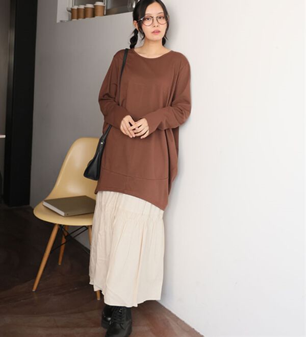 A HAPPY MARILYN（アハッピーマリリン）の「【Ｍ～８Ｌ】長袖・七分袖・半袖 コクーン シルエット チュニック（チュニック）」｜詳細画像