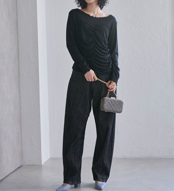 RANAN（ラナン）の「ギャザーデザインシアーTシャツ（Tシャツ）」｜詳細画像