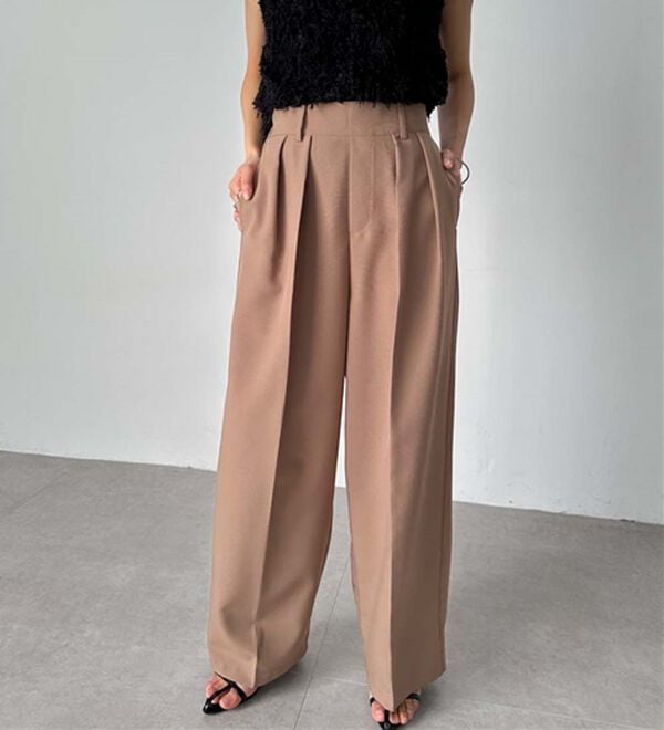 RANAN（ラナン）の「【選べる股下】きれい見え２タックワイドスラックス（ワイドパンツ・ガウチョ）」｜詳細画像