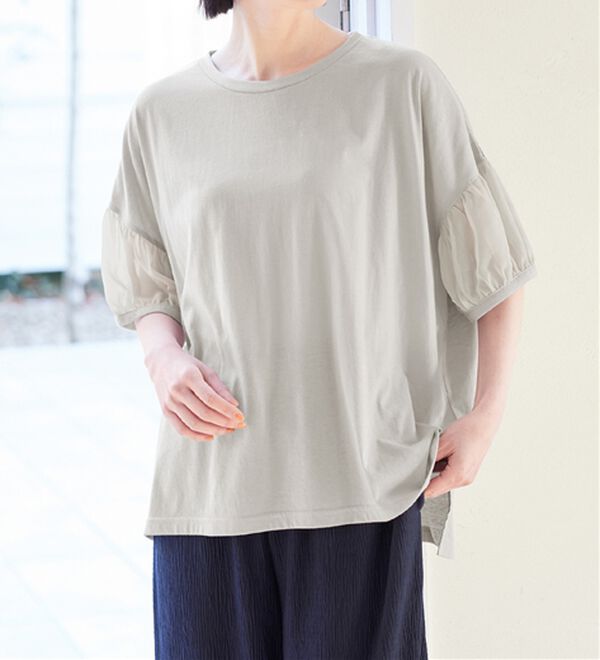 Viola e Viola（ヴィオラ エ ヴィオラ）の「【５つの機能付】ボリューム袖シフォン切替Ｔシャツ（Tシャツ）」｜詳細画像