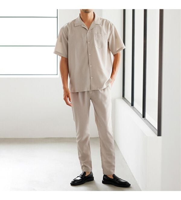 「リネンタッチワンタックワイドパンツ・オープンカラーワイドシャツ（メンズシャツ）」｜詳細画像