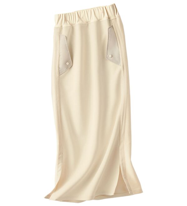 BELLUNA（ベルーナ）の「【ＳＭＡＲＴ　ＥＣＯ　ＪＥＲＳＥＹ】異素材切替スカート（ロングスカート）」｜アイボリー