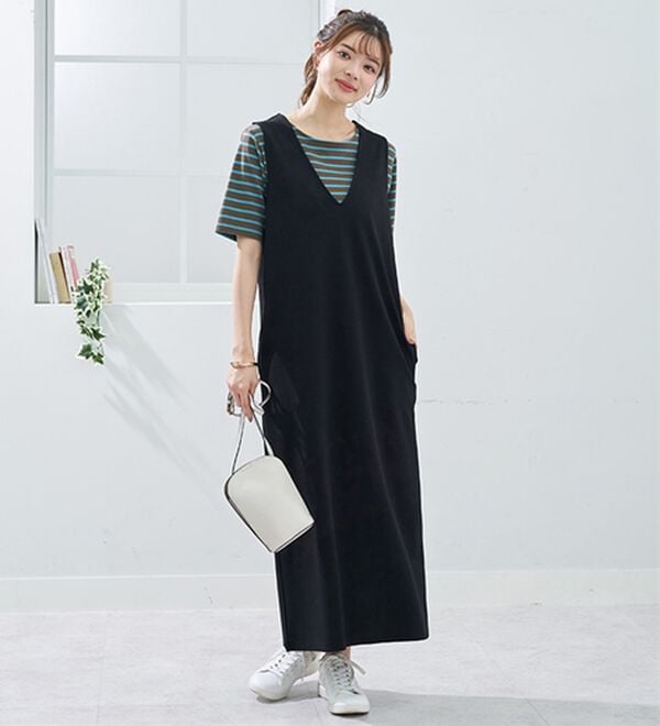 BELLUNA（ベルーナ）の「シュッと体型カバー！－３ｋｇ見えポコポコエンボス素材ジャンパースカート（ジャンパースカート）」｜詳細画像