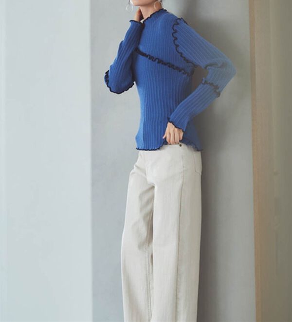 RANAN（ラナン）の「メローステッチ配色リブニット（ニット・セーター）」｜ブルー系