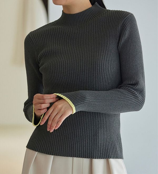RANAN（ラナン）の「もちもちリブパイピングハイネックニット（ニット・セーター）」｜詳細画像