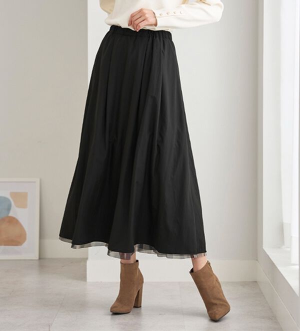 BELLUNA（ベルーナ）の「２倍の着こなし！チュールプリントスカート（ロングスカート）」｜詳細画像