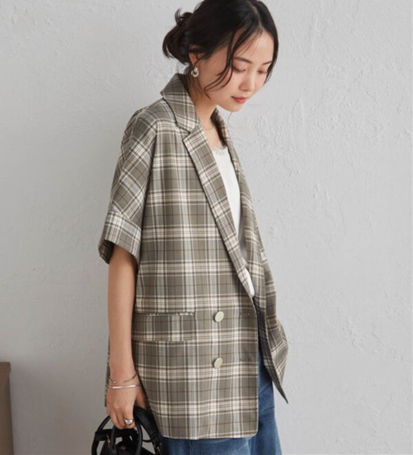 RANAN（ラナン）の「【新色追加】麻調ダブルボタンハーフスリーブジャケット（テーラードジャケット）」｜詳細画像