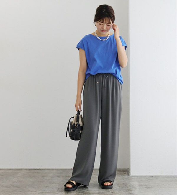 Pierrot（ピエロ）の「【接触冷感】楽ちんキレイ見えワイドイージーパンツ（フルレングスパンツ）」｜詳細画像