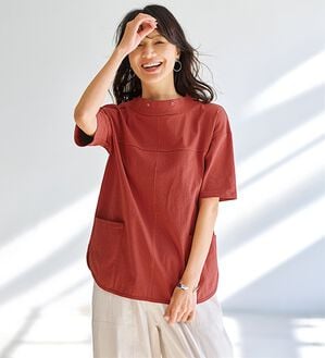 BELLUNA（ベルーナ）の「抗菌防臭綿１００％切替デザインプルオーバー（カットソー）」｜テラコッタ