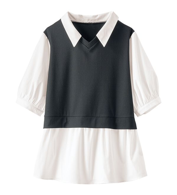 BELLUNA（ベルーナ）の「衿付きVネック異素材切替チュニック（チュニック）」｜詳細画像