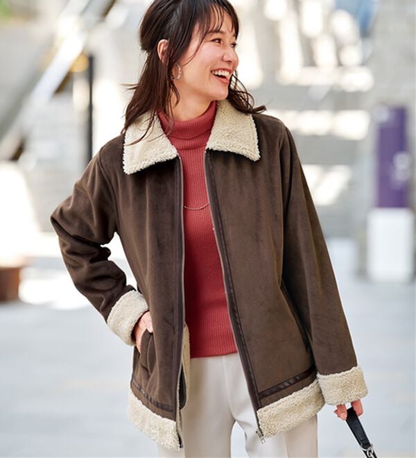 BELLUNA（ベルーナ）の「防風ベロア素材ミドル丈コート（ブルゾン）」｜詳細画像