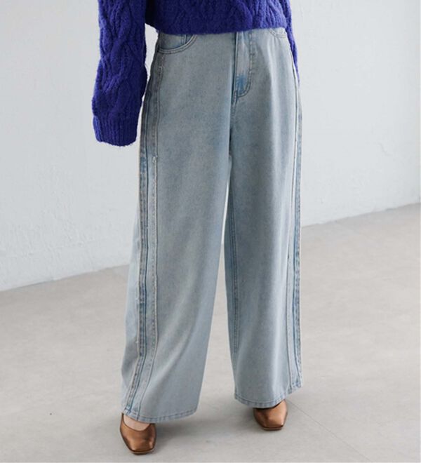 RANAN（ラナン）の「配色サイドフリンジワイドデニム（フルレングスパンツ）」｜詳細画像