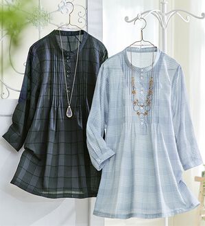 ルフラン（ルフラン）の「【２色組】チェックが可愛い！夏ブラウス（ブラウス）」｜2色組