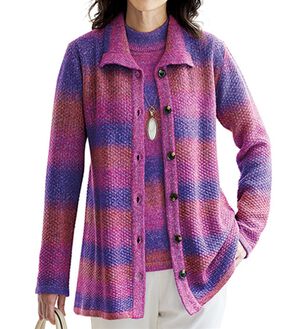 BELLUNA（ベルーナ）の「グラデーションかすりニットカーディガンアンサンブル（アンサンブル）」｜パープル系