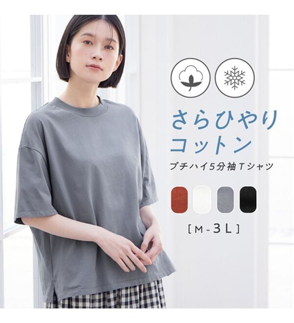 Viola e Viola（ヴィオラ エ ヴィオラ）の「【接触冷感】綿１００％プチハイ５分袖Ｔシャツ　さらひやりコットン（Tシャツ）」｜詳細画像