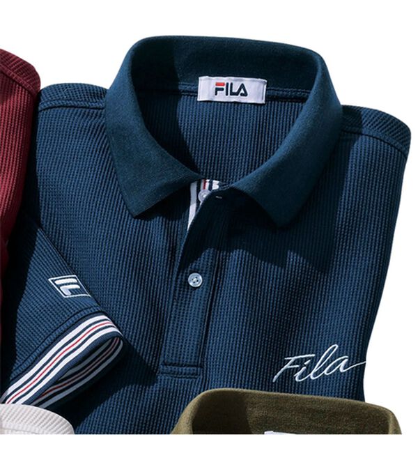 「＜フィラ＞キシリトール加工ワッフルデザインポロ（メンズポロシャツ）」｜ネイビー