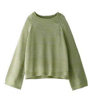 BELLUNA（ベルーナ）の「スパンコール付透かし編みニットプルオーバー（ニット・セーター）」｜ライムグリーン