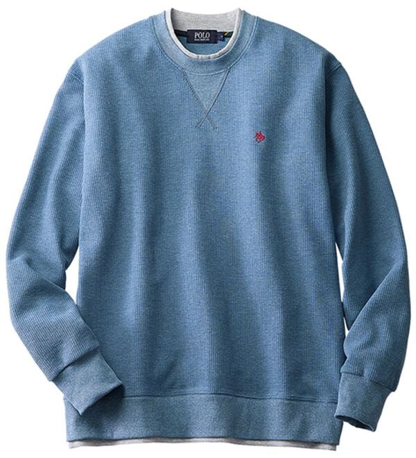 「＜ポロ・ビーシーエス＞ワッフルレイヤードトレーナー（メンズトレーナー）」｜ブルー