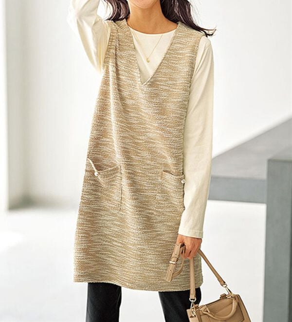 BELLUNA（ベルーナ）の「ジャカード素材ジャンスカアンサンブル（アンサンブル）」｜ツイード調(アイボリー)