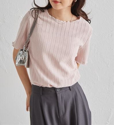 RANAN（ラナン）の「透かし柄メロー配色Ｔシャツ（カットソー）」