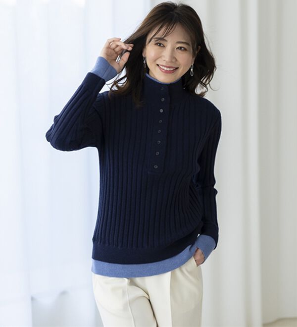 BELLUNA（ベルーナ）の「多ボタン使い配色ニットプルオーバー（ニット・セーター）」｜詳細画像