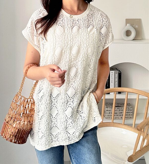 GeeRA（ジーラ）の「総レースフレンチスリーブＴシャツ（カットソー）」｜詳細画像