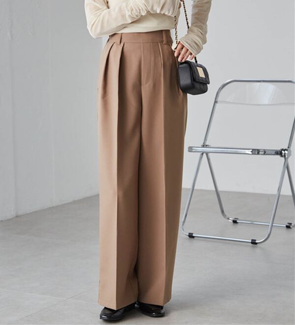 RANAN（ラナン）の「【選べる股下】きれい見え２タックワイドスラックス（ワイドパンツ・ガウチョ）」｜詳細画像