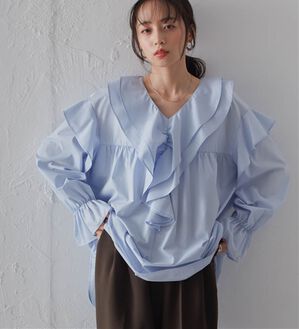 RANAN（ラナン）の「ビッグカラーフリルブラウス（ブラウス）」｜ブルー