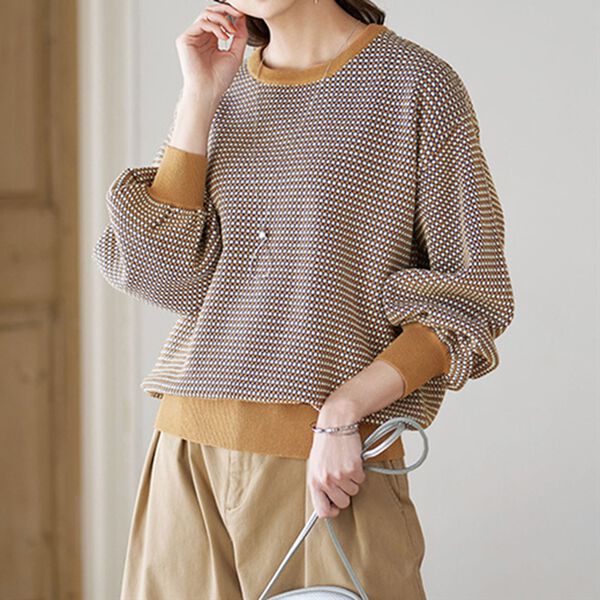 BELLUNA（ベルーナ）の「ジャカード素材パフスリーブプルオーバー（ニット・セーター）」｜詳細画像