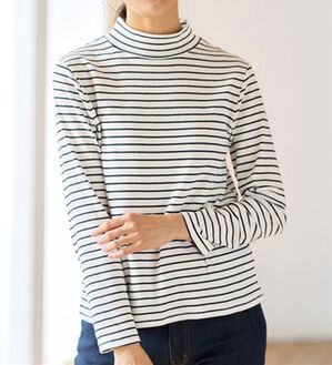 BELLUNA（ベルーナ）の「綿混リブハイネックプルオーバー（カットソー）」｜白&times;黒