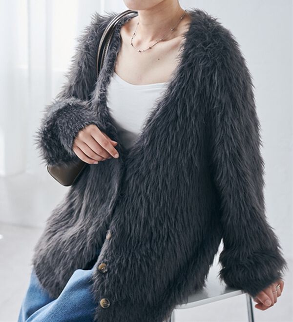 RANAN（ラナン）の「ロングフェザーシャギーオーバーカーデ（ニットカーディガン）」｜詳細画像